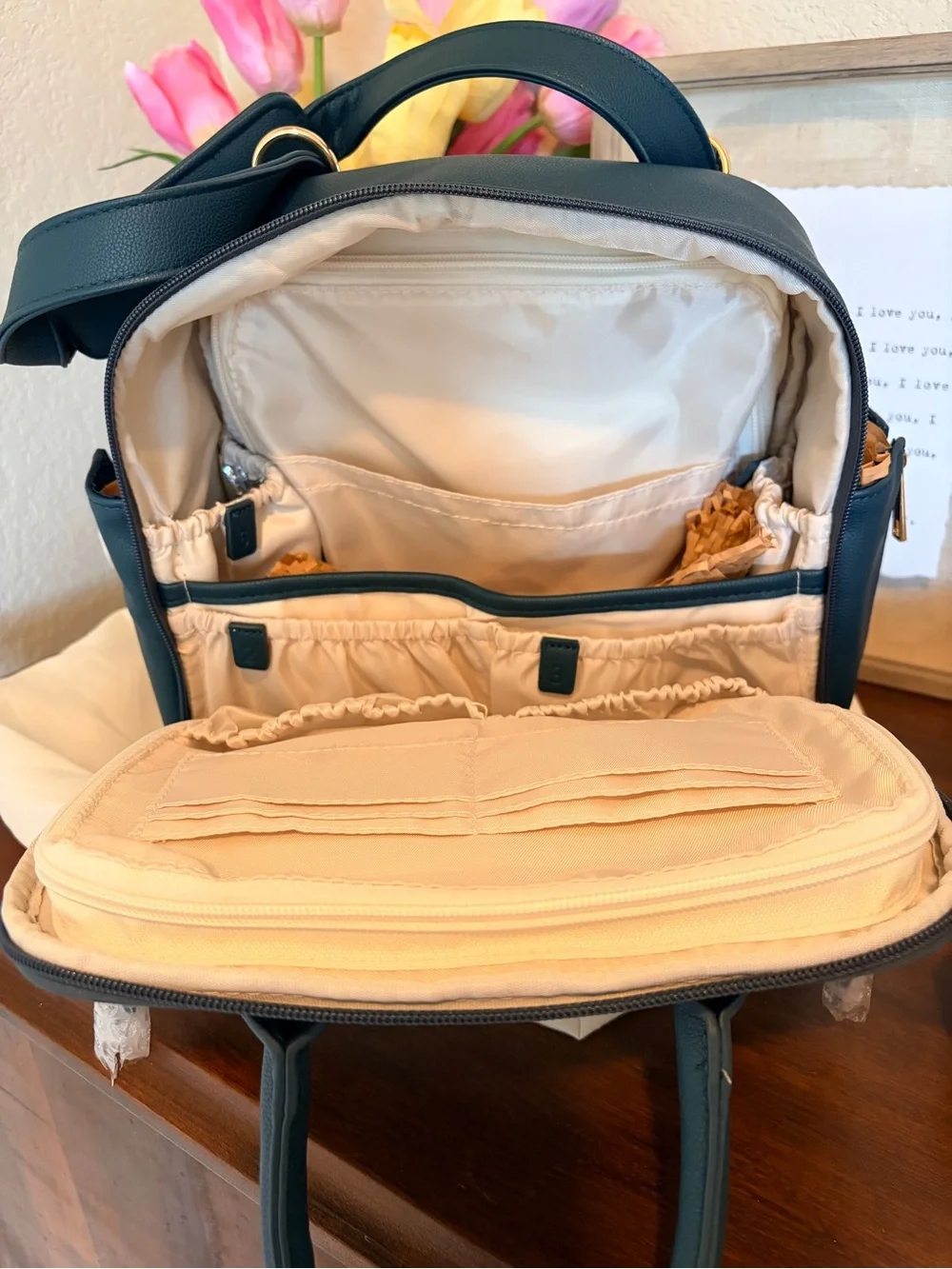 New Ayla & Co Mini Bag Peacock Vegan Leather Convertible Diaper Bag + Dust Bag